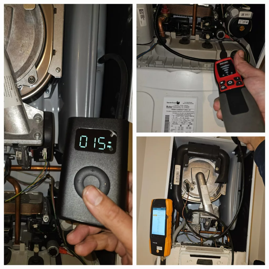 Contrôle complet de chaudière gaz à Bruxelles par Thermopeb : test de pression, analyse de combustion et vérification des sécurités pour un chauffage performant et conforme.