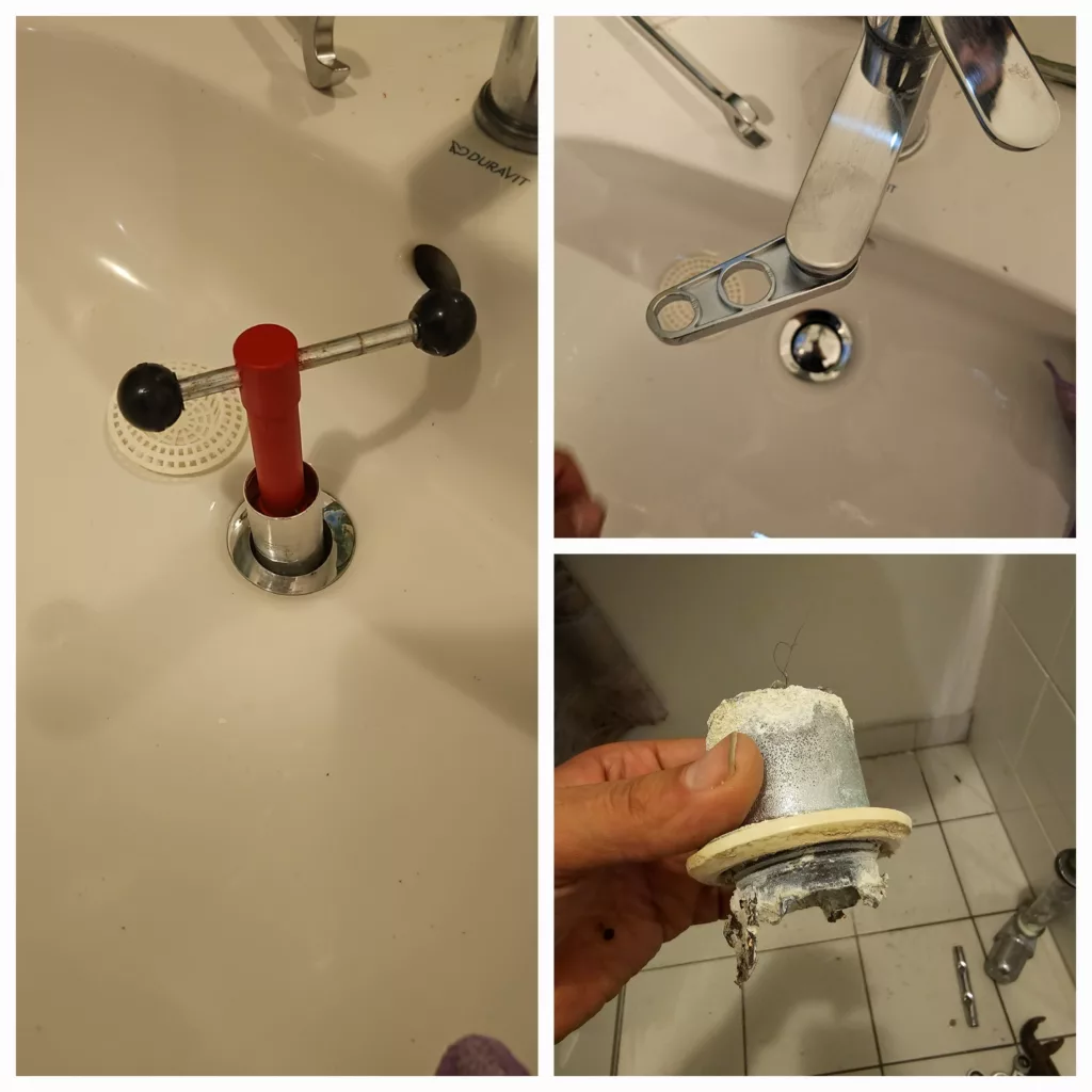 Débouchage et détartrage complet d’un lavabo bouché, réalisé par Thermopeb, plombier chauffagiste à Bruxelles, pour rétablir un écoulement fluide et éviter les mauvaises odeurs dans la salle de bains.